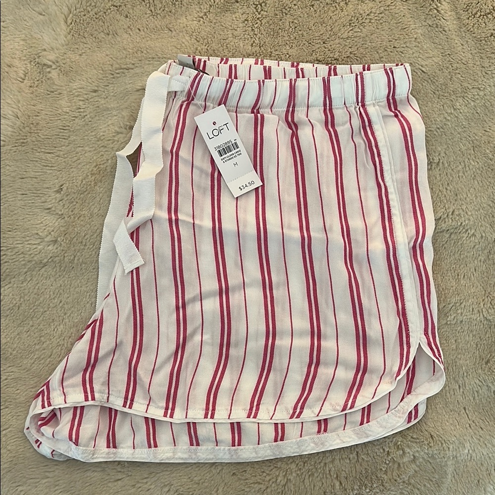 LOFT White and Pink Shorts with Striped Design